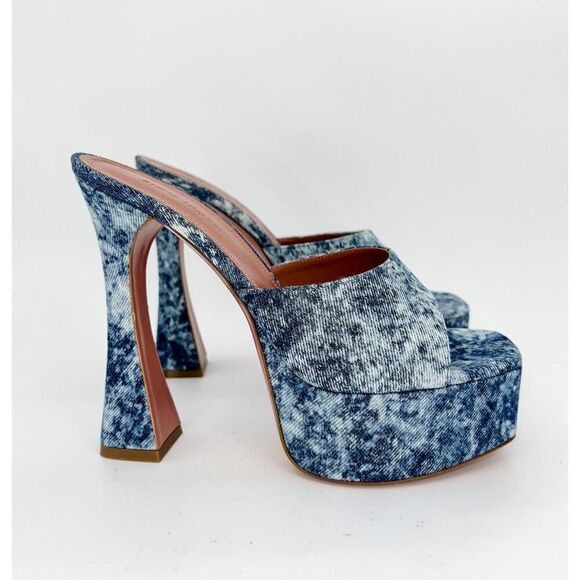 NEW AMINA MUADDI Dalida Blue Denim Square Open Toe Platform Pumps Size E… - Picture 8 of 12